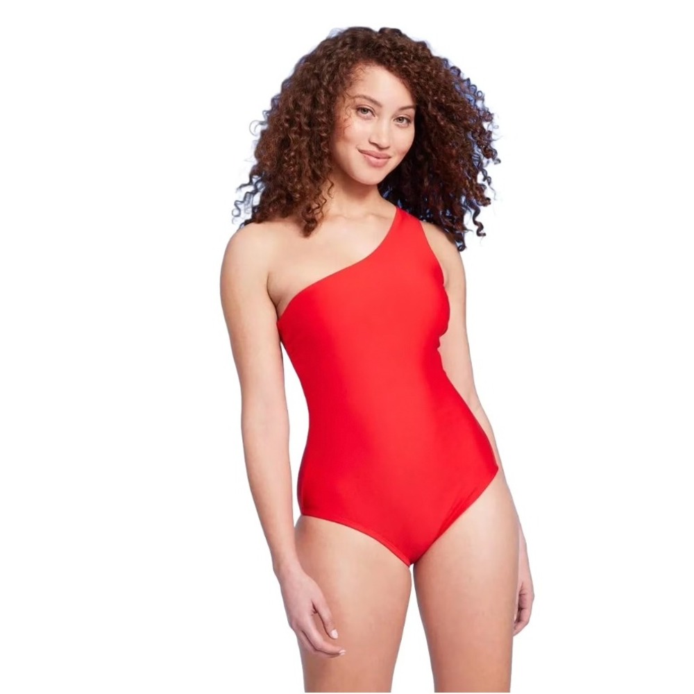 Kona Sol Womens Red One Shoulder One Piece Swimsuit Size Large Simple Resortwear
